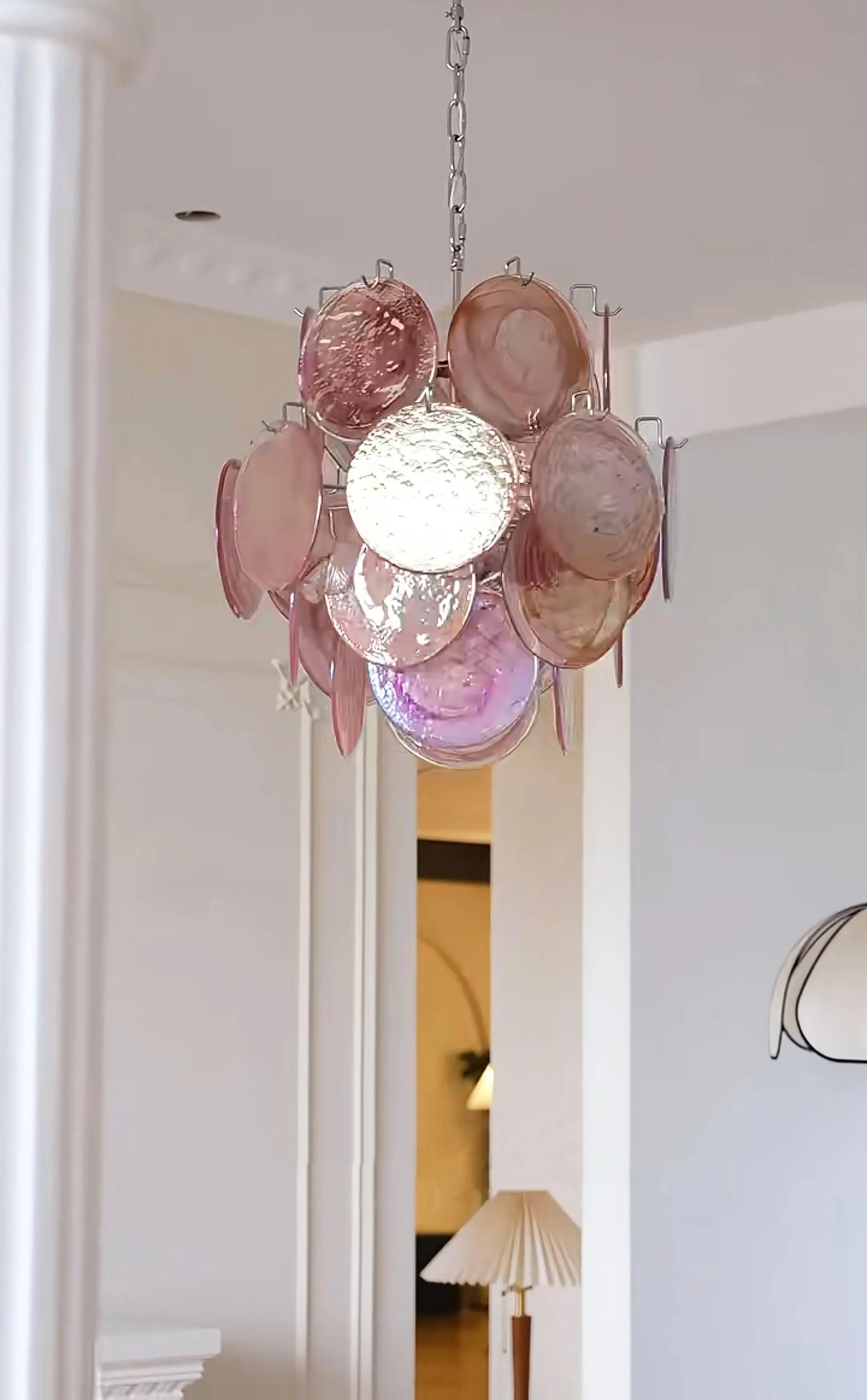 Pink Murano Disc Glass Chandelier