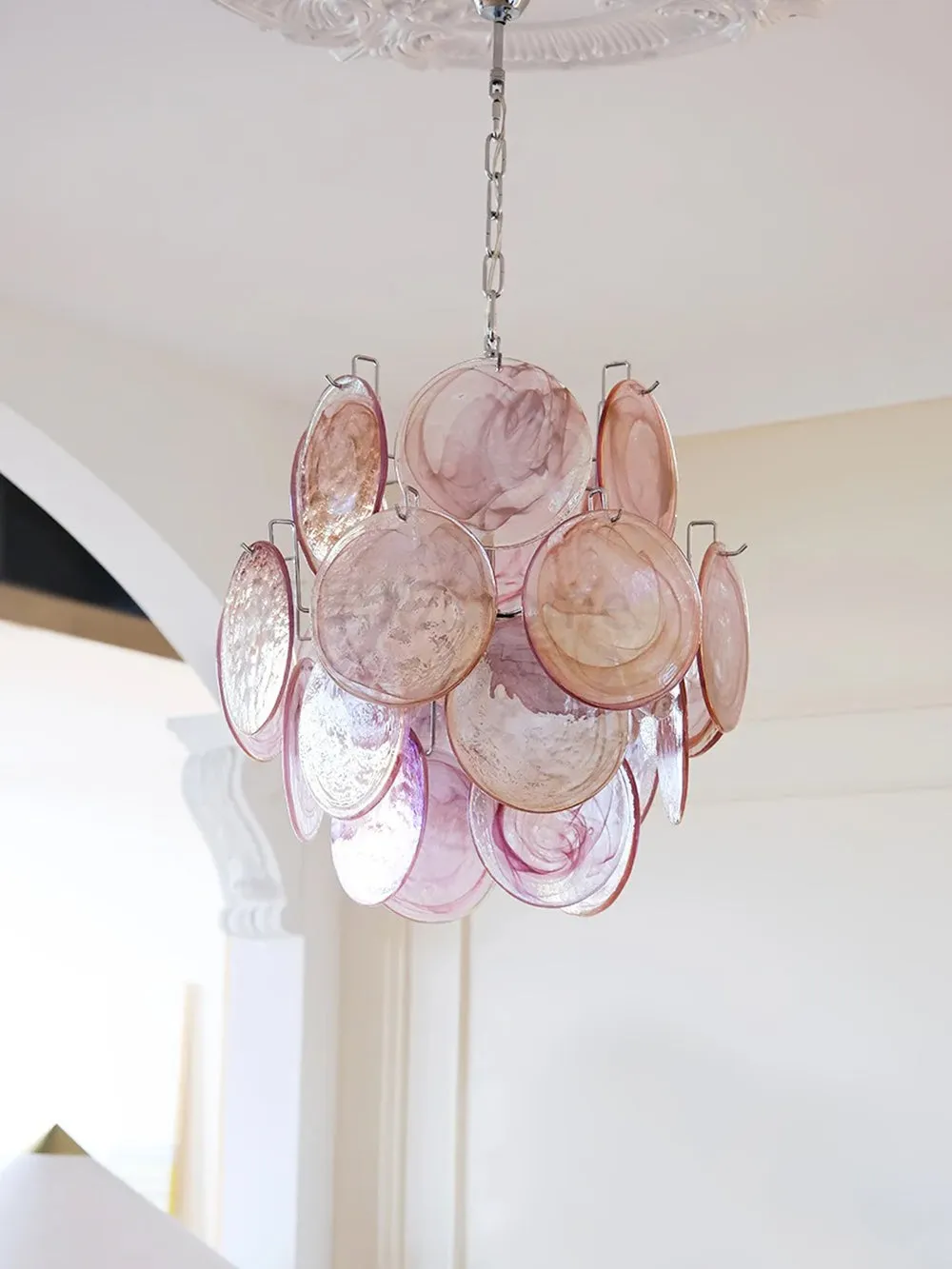 Pink Murano Disc Glass Chandelier