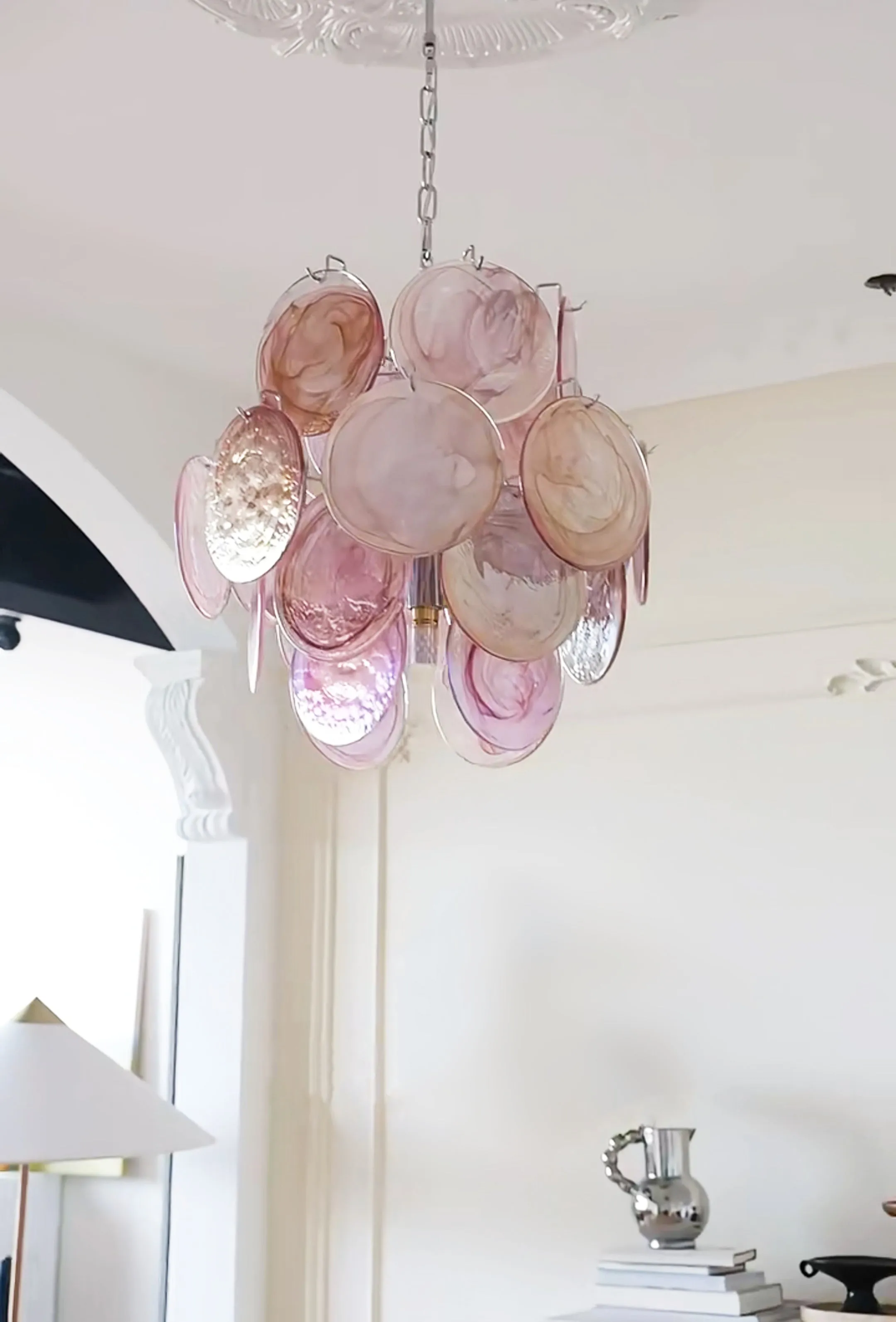 Pink Murano Disc Glass Chandelier