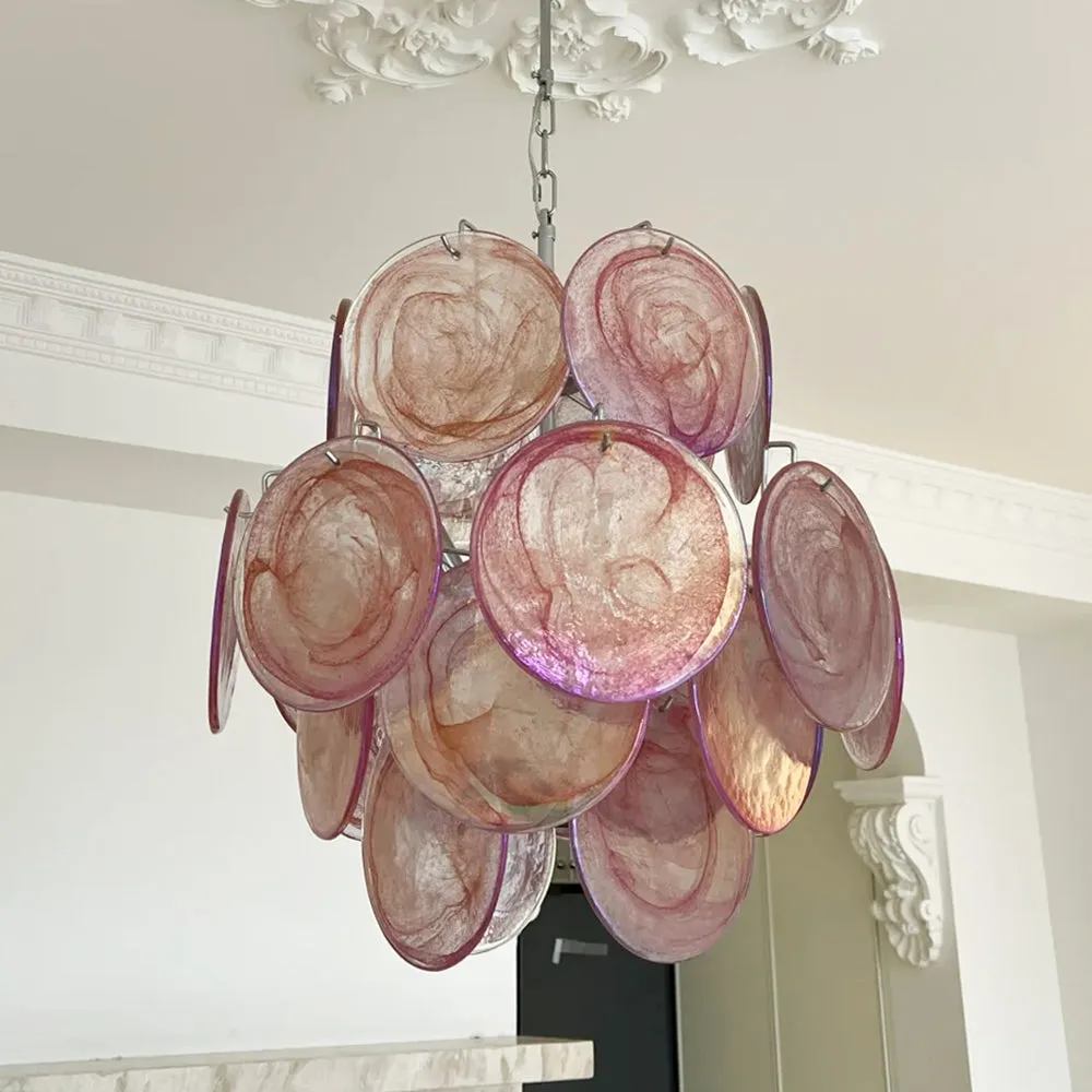 Pink Murano Disc Glass Chandelier