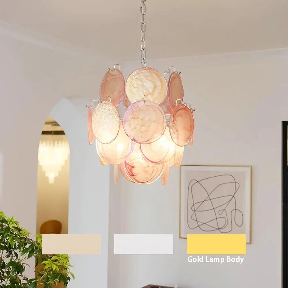 Pink Murano Disc Glass Chandelier