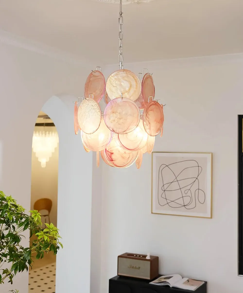 Pink Murano Disc Glass Chandelier