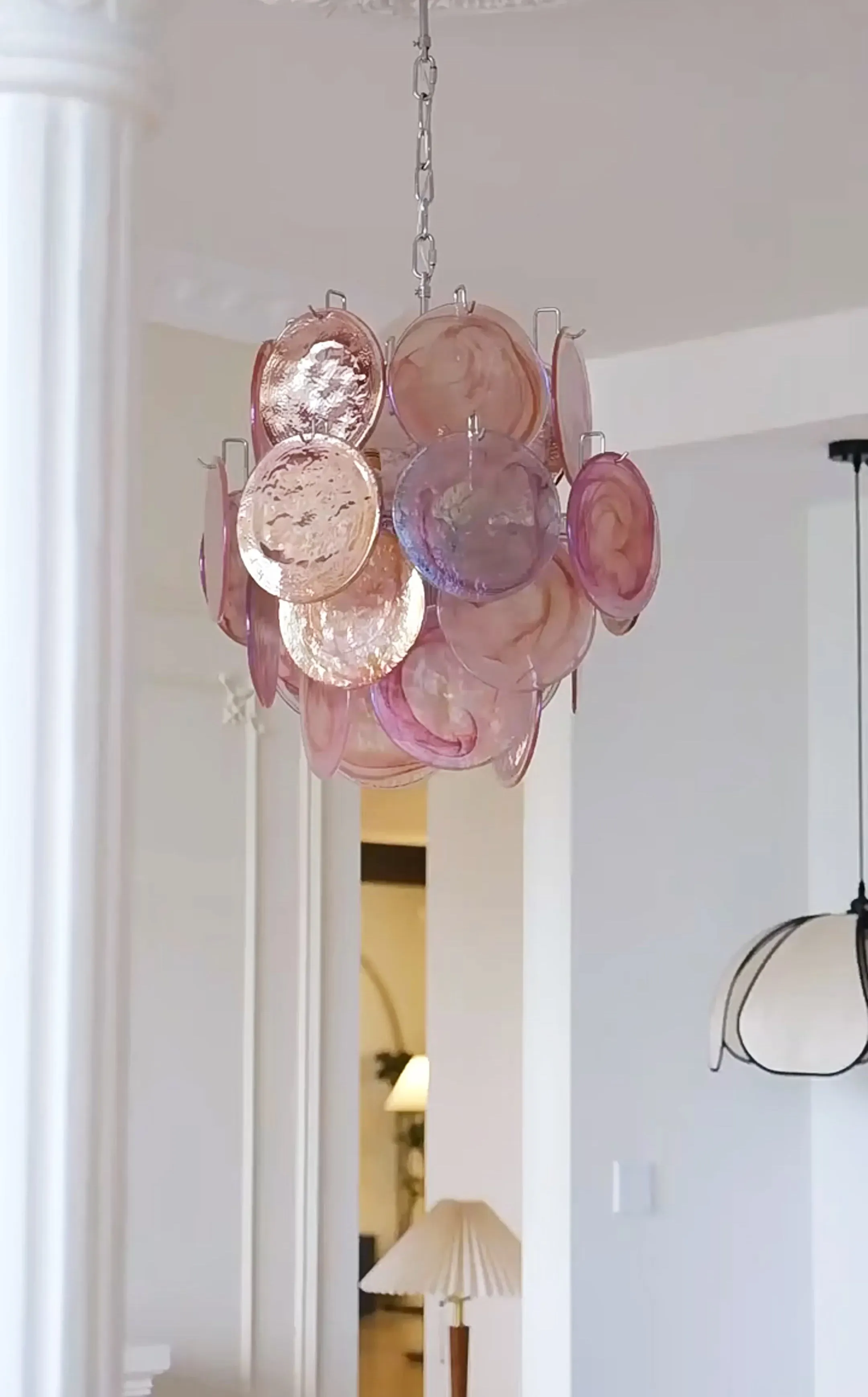 Pink Murano Disc Glass Chandelier