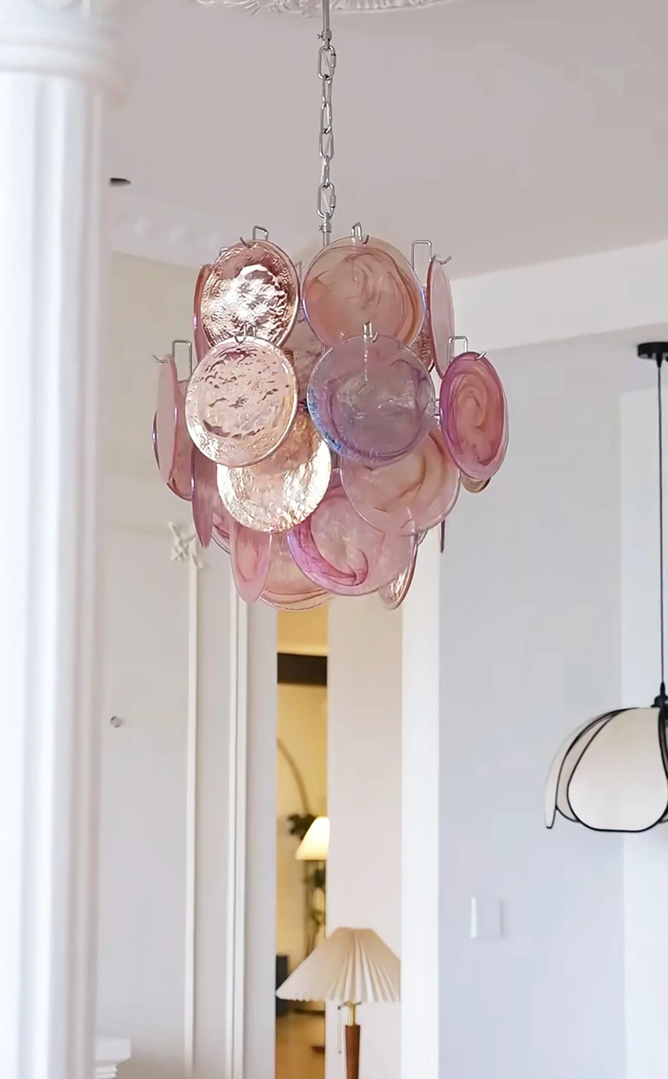 Pink Murano Disc Glass Chandelier