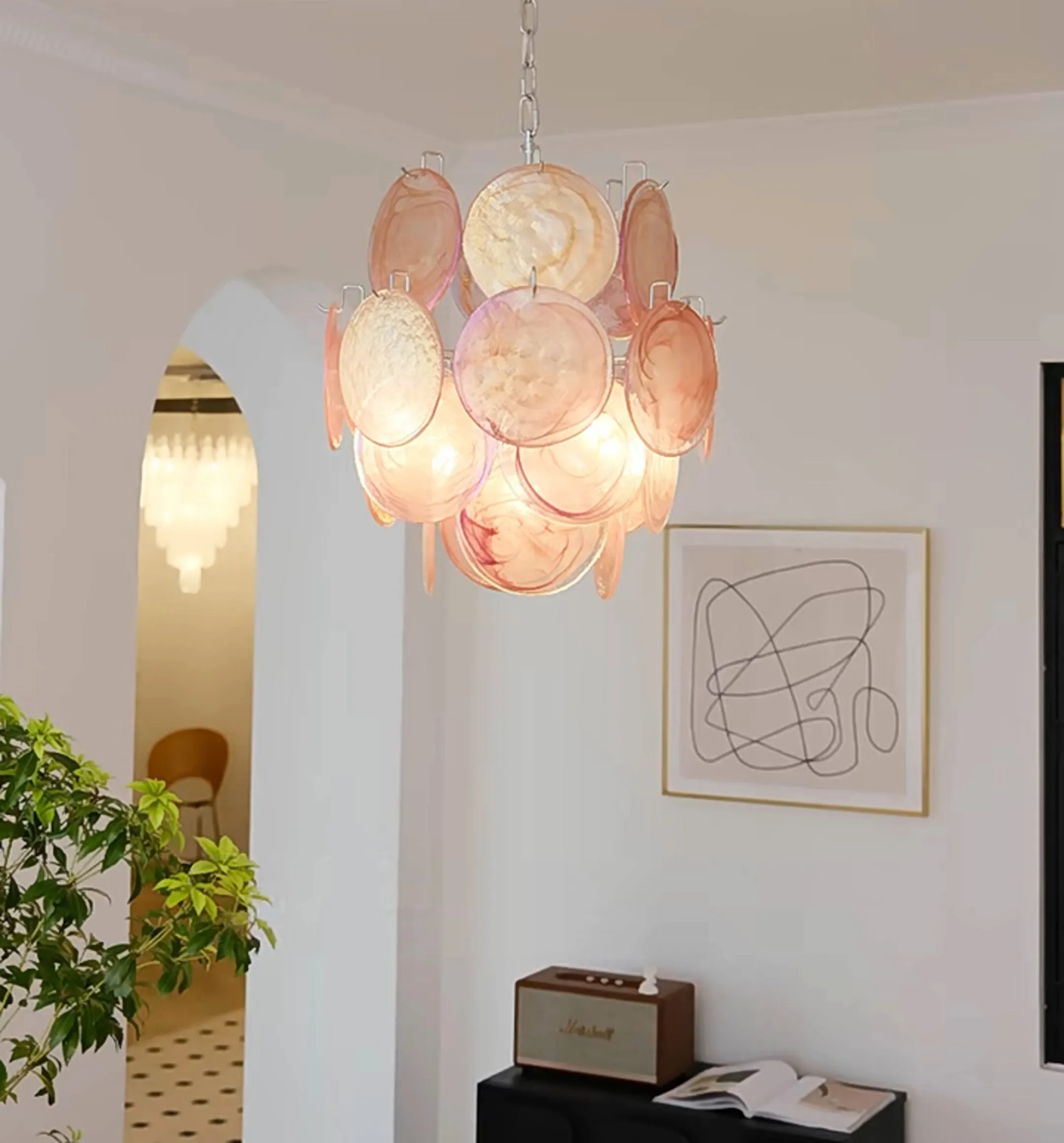 Pink Murano Disc Glass Chandelier