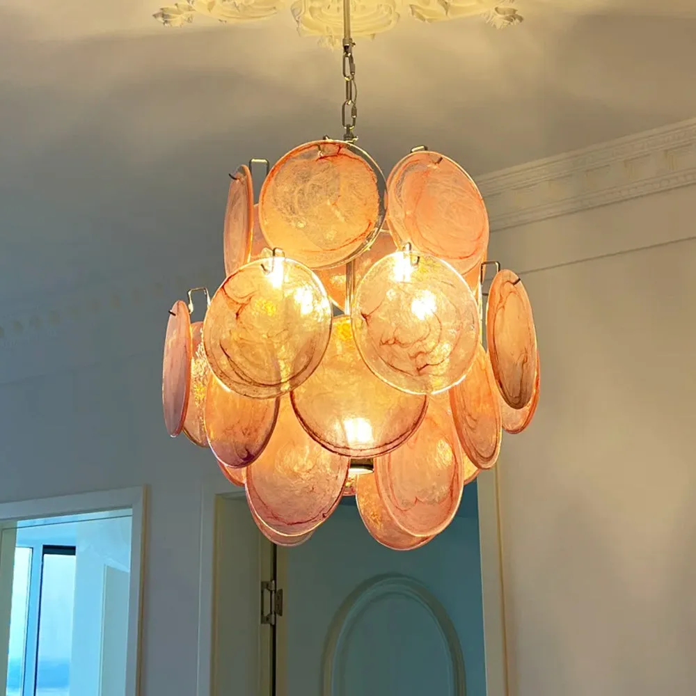 Pink Murano Disc Glass Chandelier