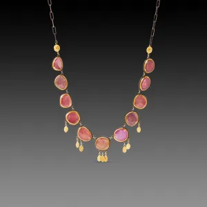 Pink Sapphire Necklace with 22k Gold Fringe