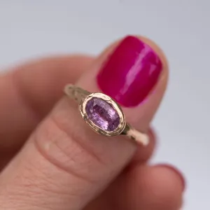 Pink Sapphire Rose Gold Ring - Hand carved rose gold ring in recycled gold - pink sapphire  -  Unique Engagement Ring by Anueva Jewelry