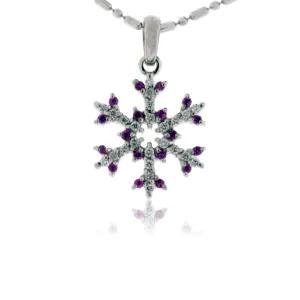 Pink Sapphire Tipped & Diamond Pave Snowflake Necklace