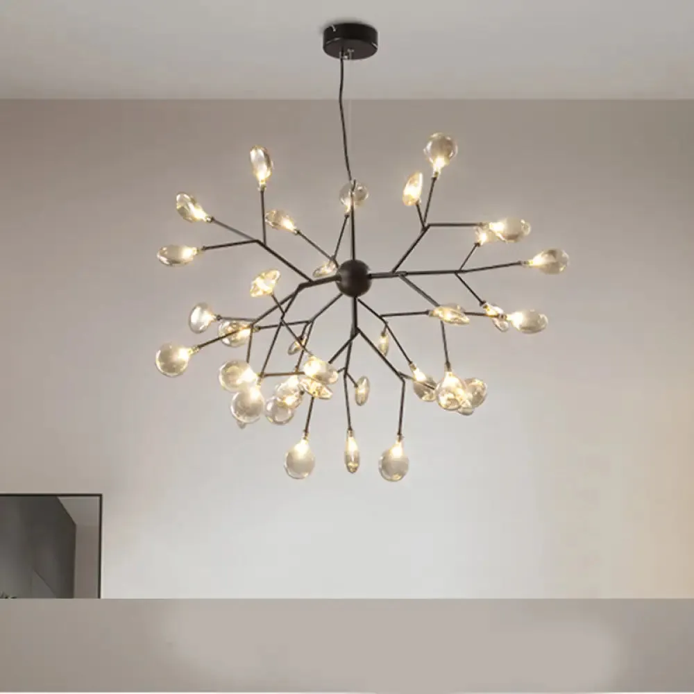 Post-Modern Glass Chandelier Light for Dining Room with LED Ceiling Lighting - Branched Firefly Design