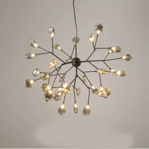 Post-Modern Glass Chandelier Light for Dining Room with LED Ceiling Lighting - Branched Firefly Design