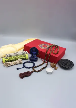 Prayer Flags, Prayer Beads and Incense Buddhist Om Mani Travel Gift Box