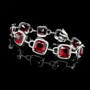 PREORDER | Red Ruby Cushion Gemstones Diamond Bracelet 14kt