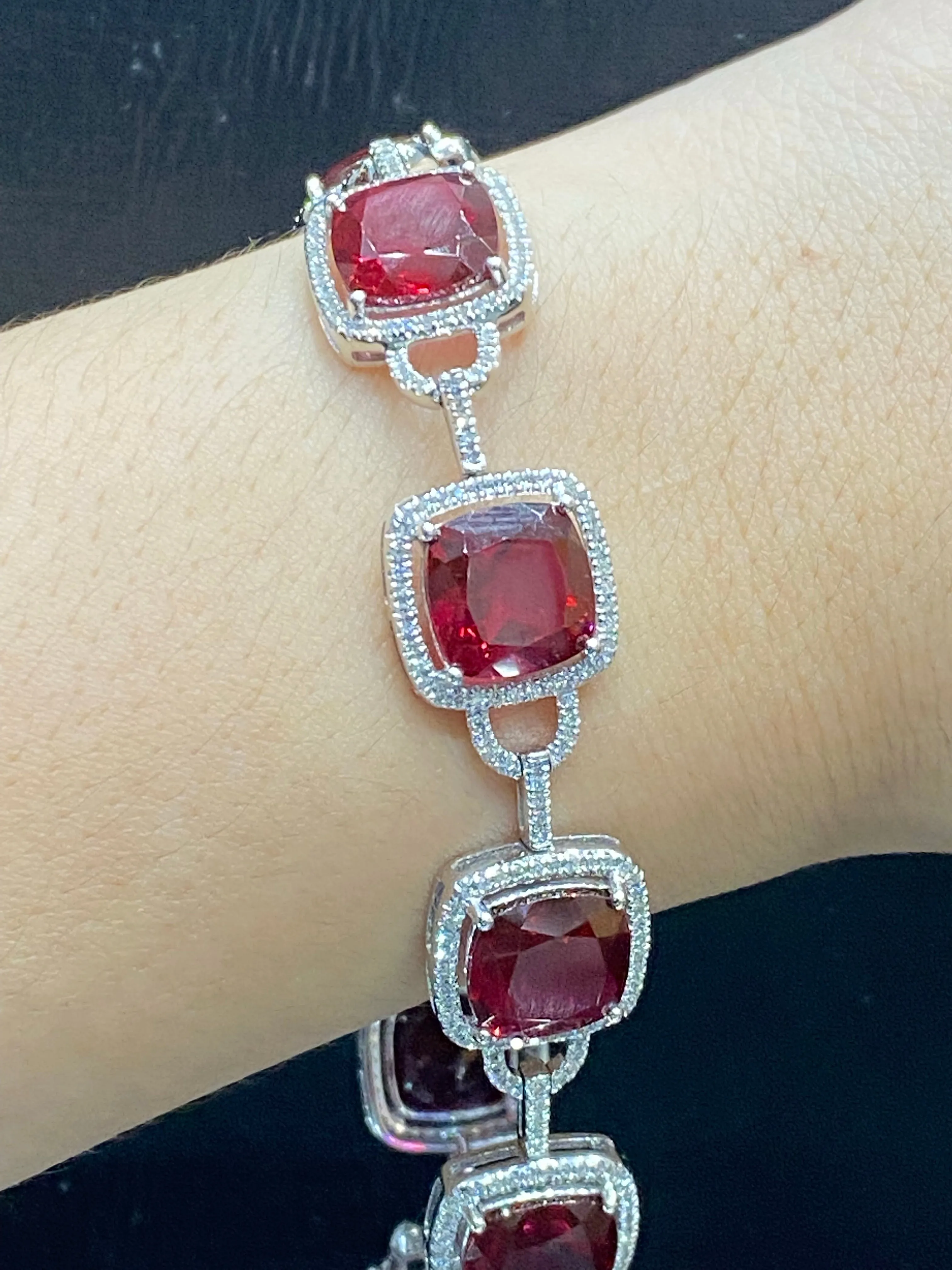 PREORDER | Red Ruby Cushion Gemstones Diamond Bracelet 14kt