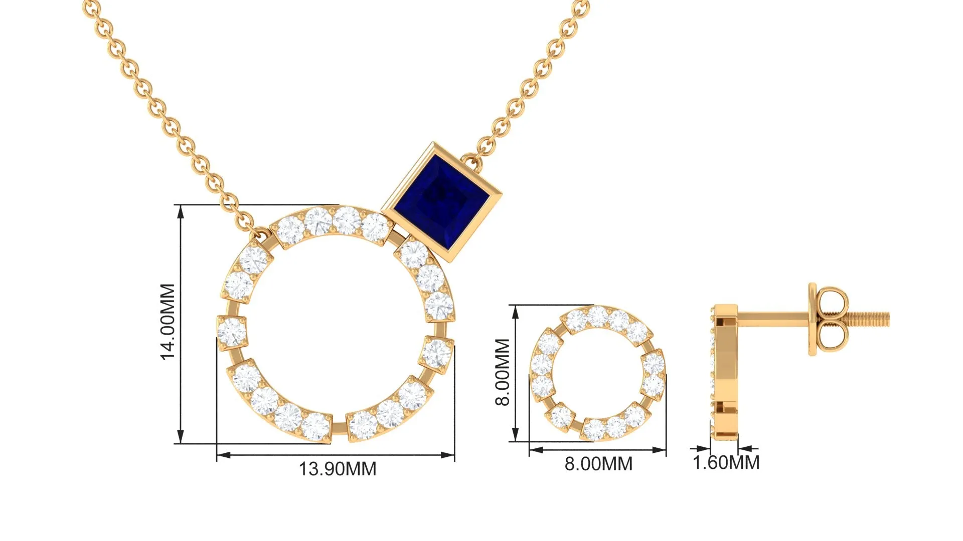 Princess Cut Blue Sapphire and Diamond Eternity Jewelry Set