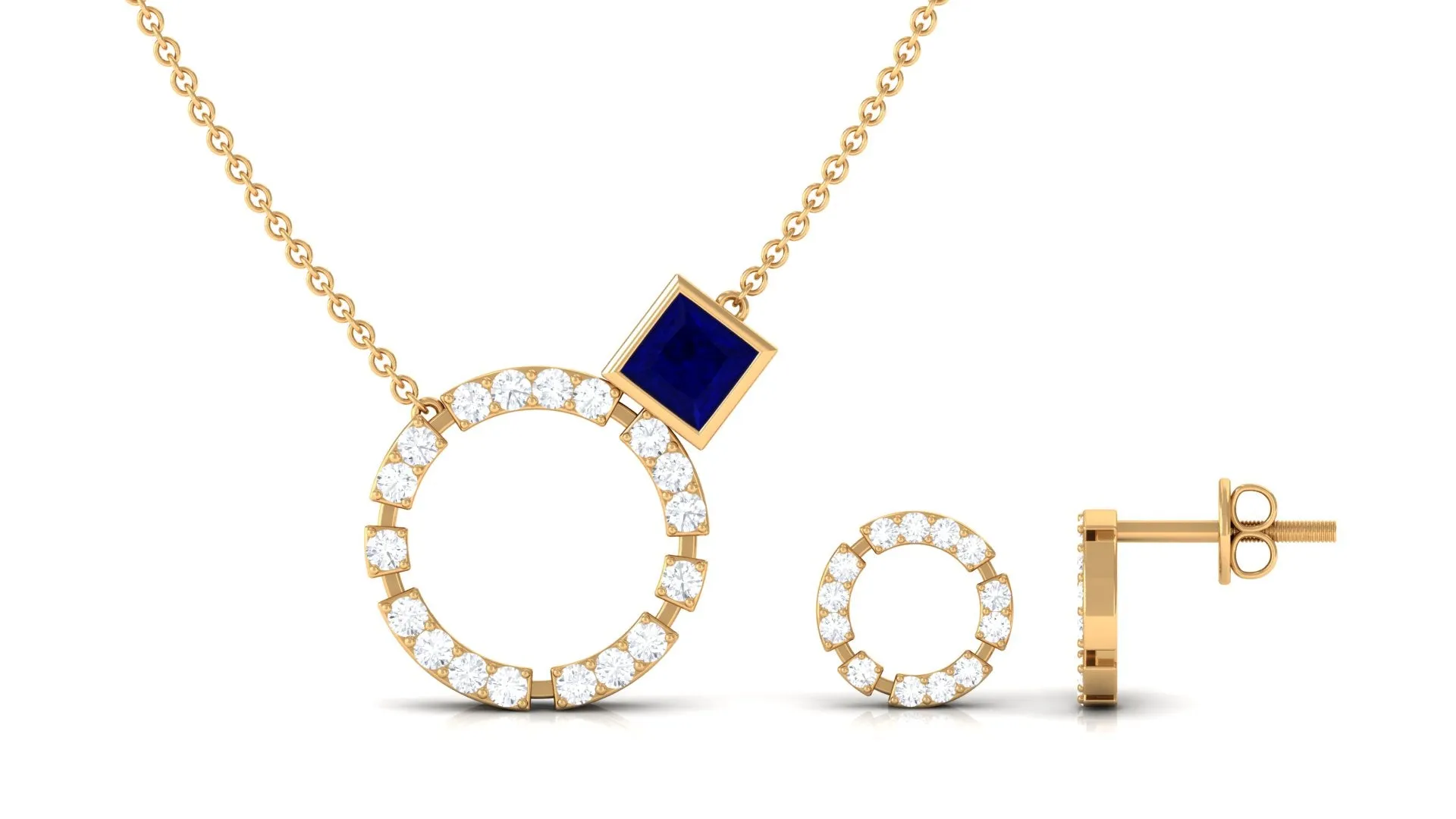 Princess Cut Blue Sapphire and Diamond Eternity Jewelry Set