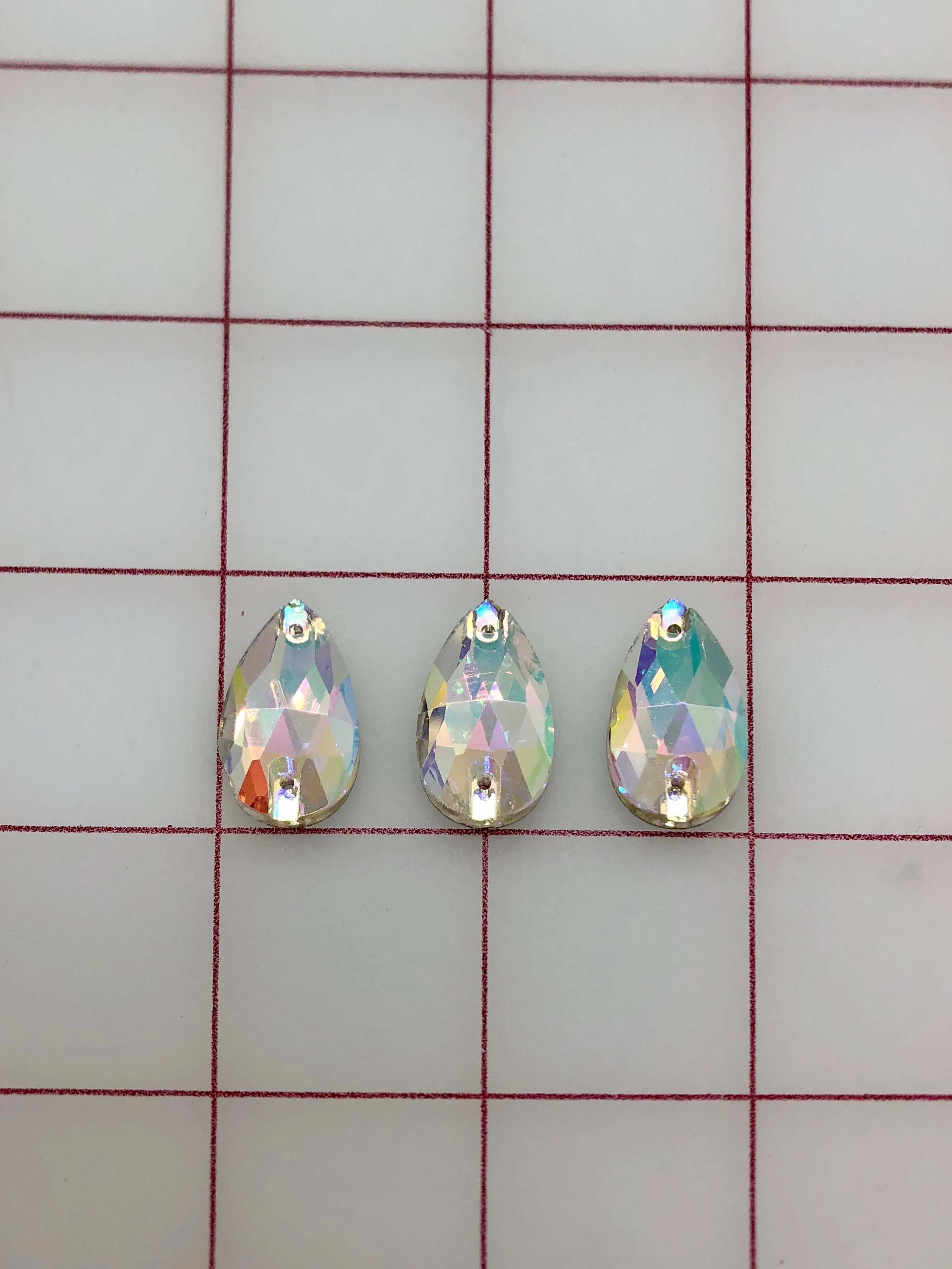 Rhinestones - 13x22mm Czech "Bright-Cut" Crystal AB Pear-Shape Sew-On