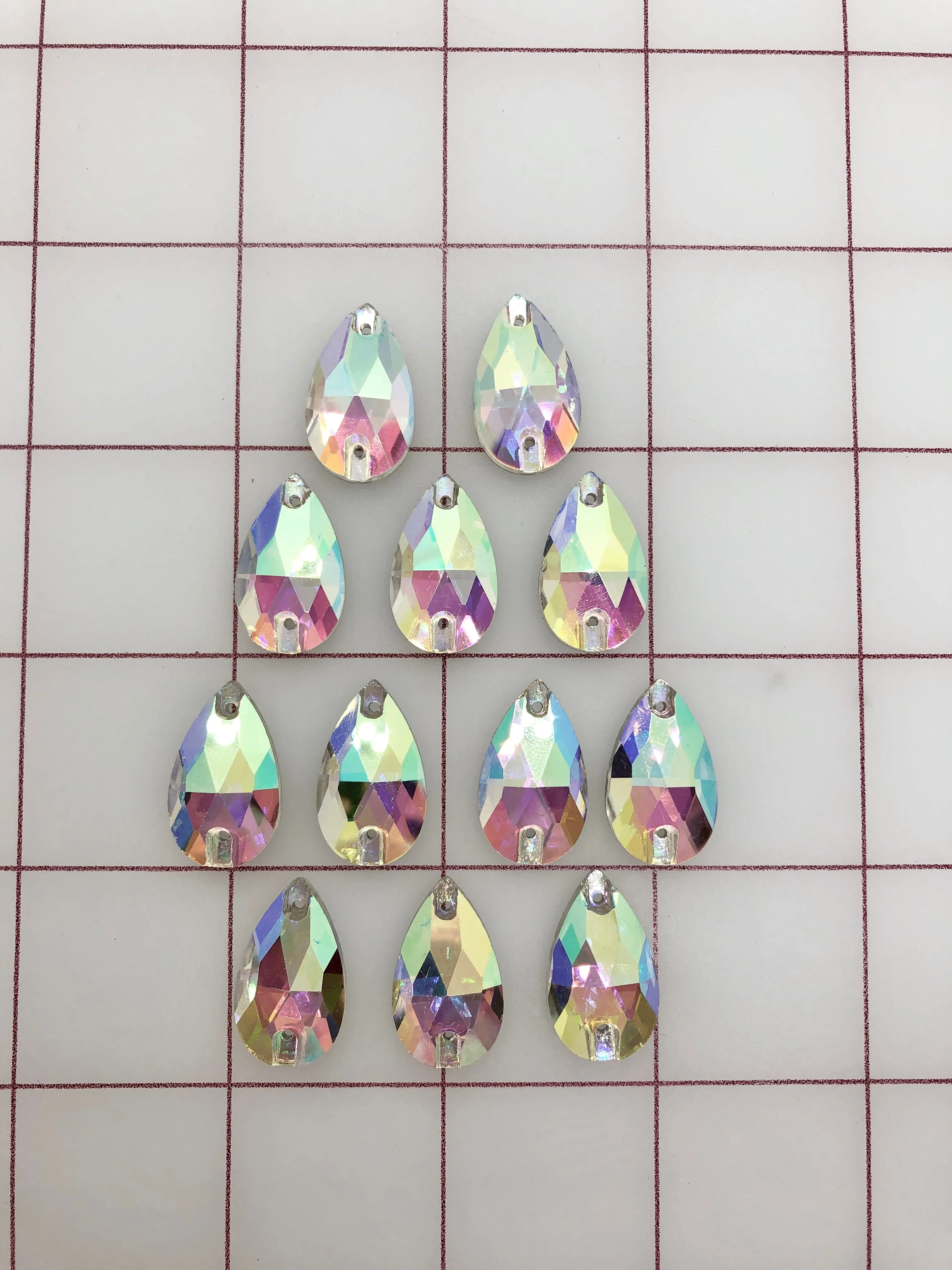 Rhinestones - 13x22mm Czech "Bright-Cut" Crystal AB Pear-Shape Sew-On