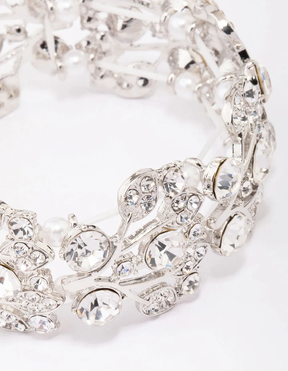 Rhodium Diamante Pearl Stretch Bracelet