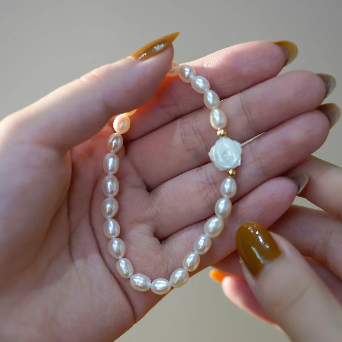 Rose Carvered Mother of Pearls Shell Necklace Bracelet (Purchase Individually)