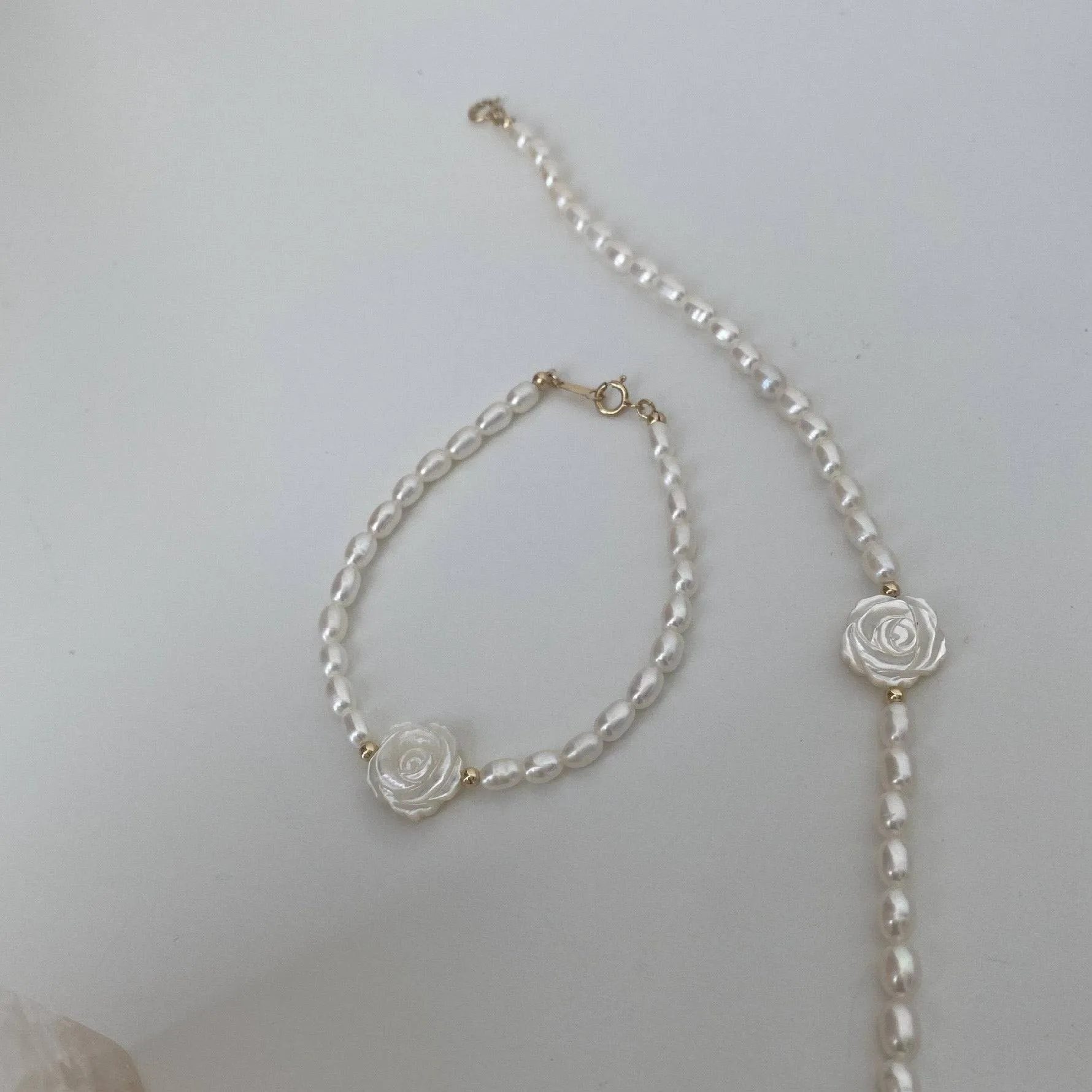 Rose Carvered Mother of Pearls Shell Necklace Bracelet (Purchase Individually)