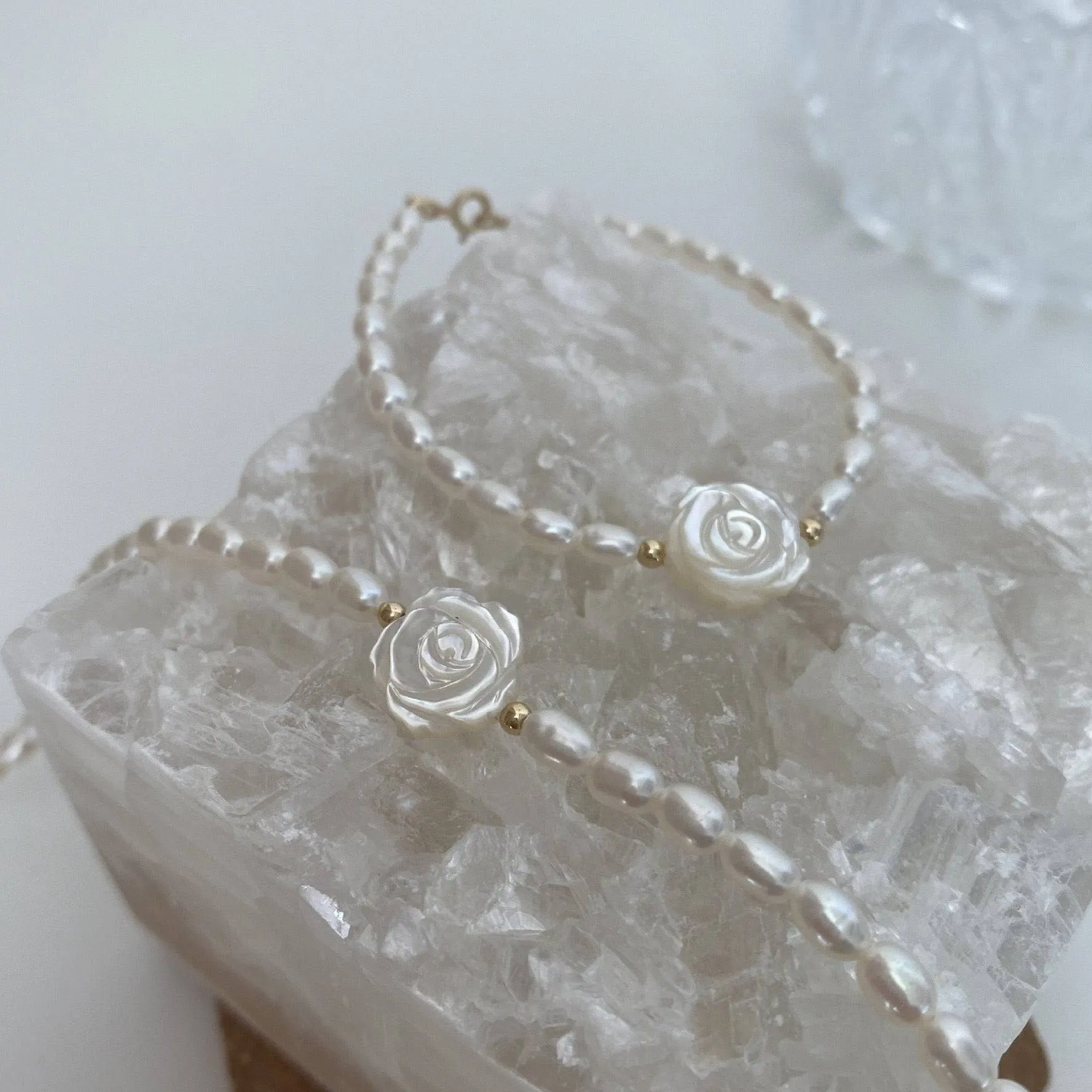 Rose Carvered Mother of Pearls Shell Necklace Bracelet (Purchase Individually)