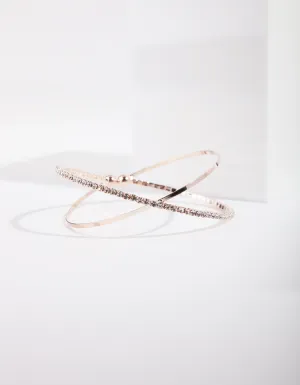 Rose Gold Diamante & Plain Cuff Bracelet