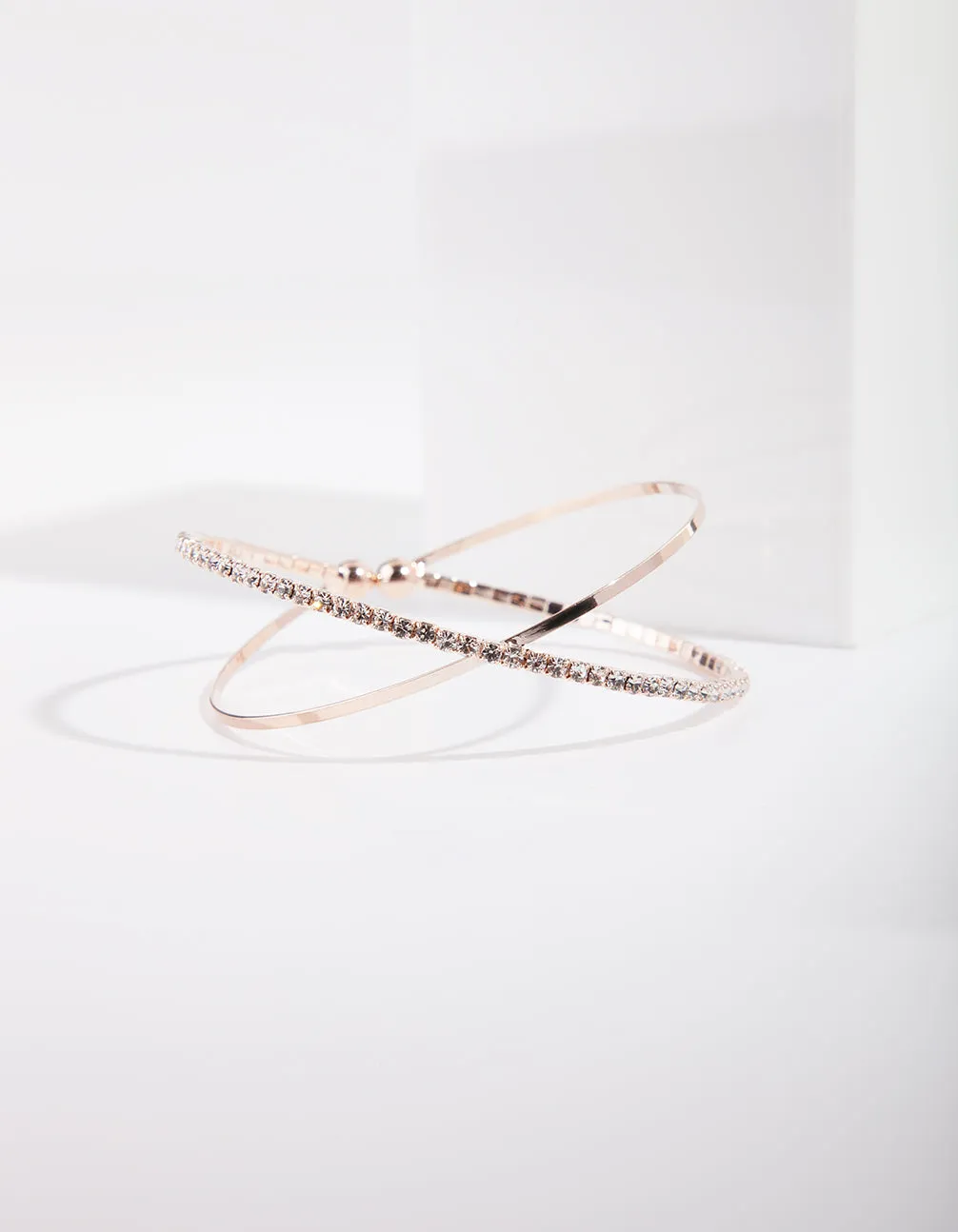 Rose Gold Diamante & Plain Cuff Bracelet