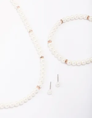 Rose Gold Pearl Matching Jewellery Set