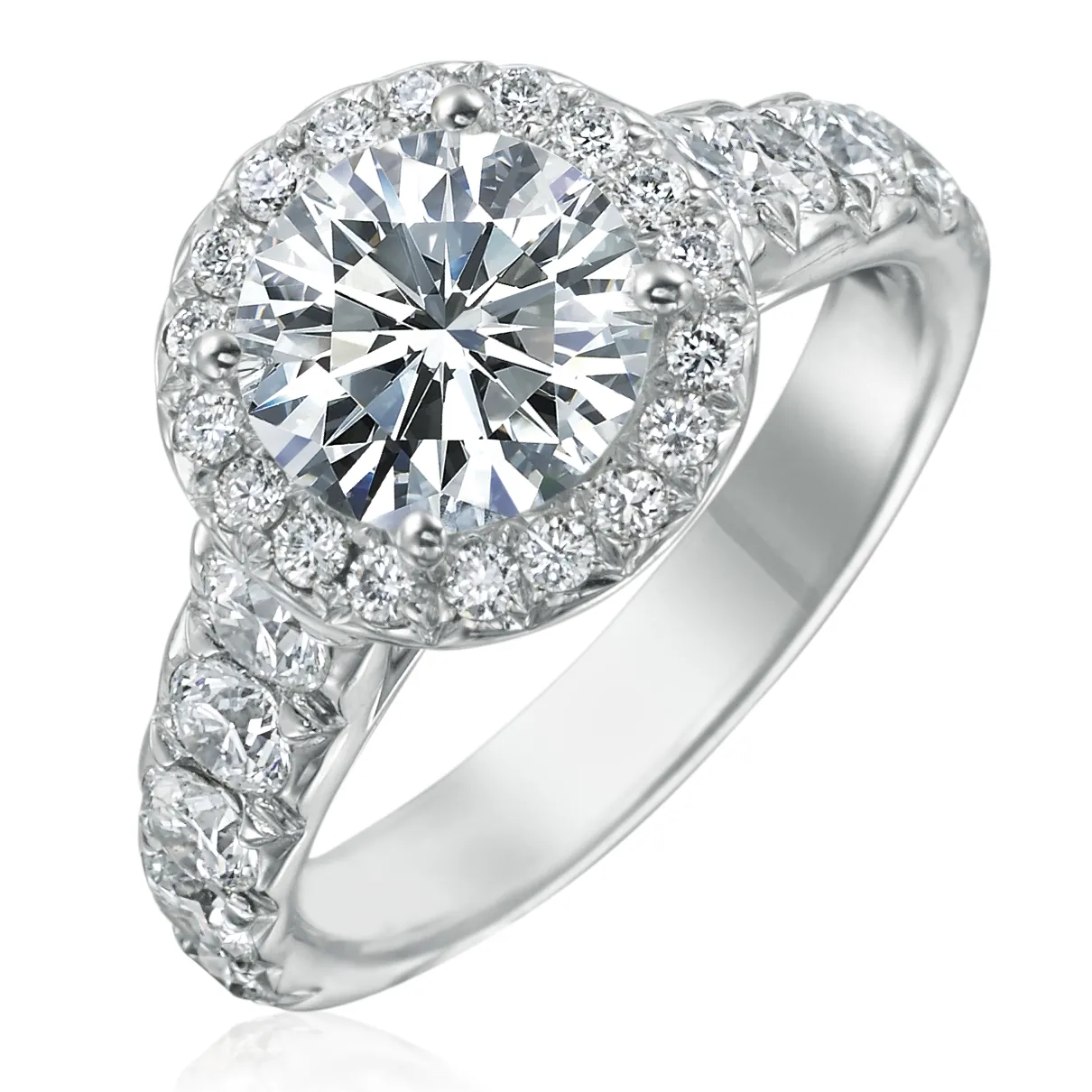 Round Brilliant 2.05 Carat GIA Excellent Cut Diamond Halo 18K White Gold Engagement Ring