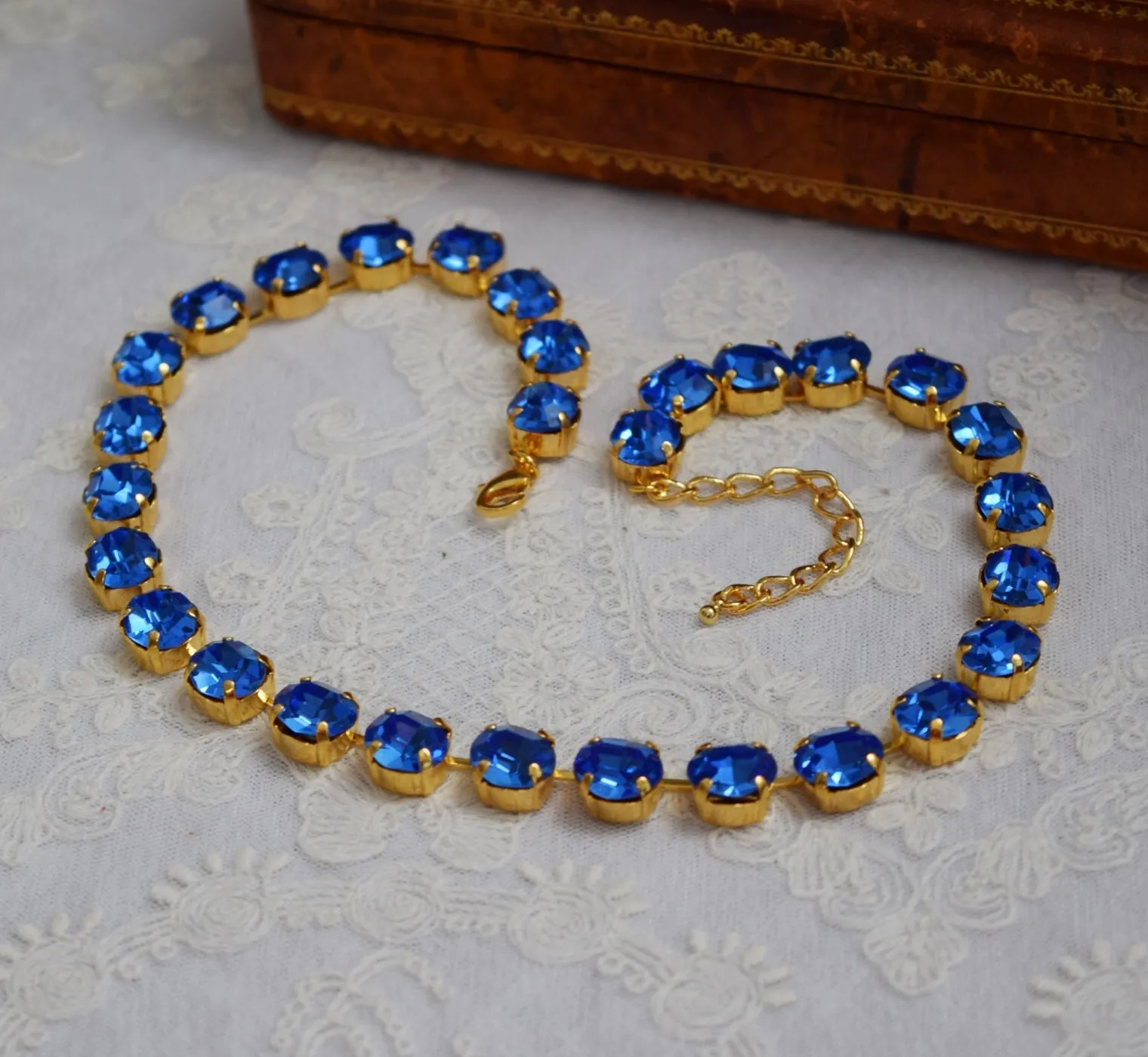 SALE! Sapphire Swarovski Collet Necklace - Small Oval