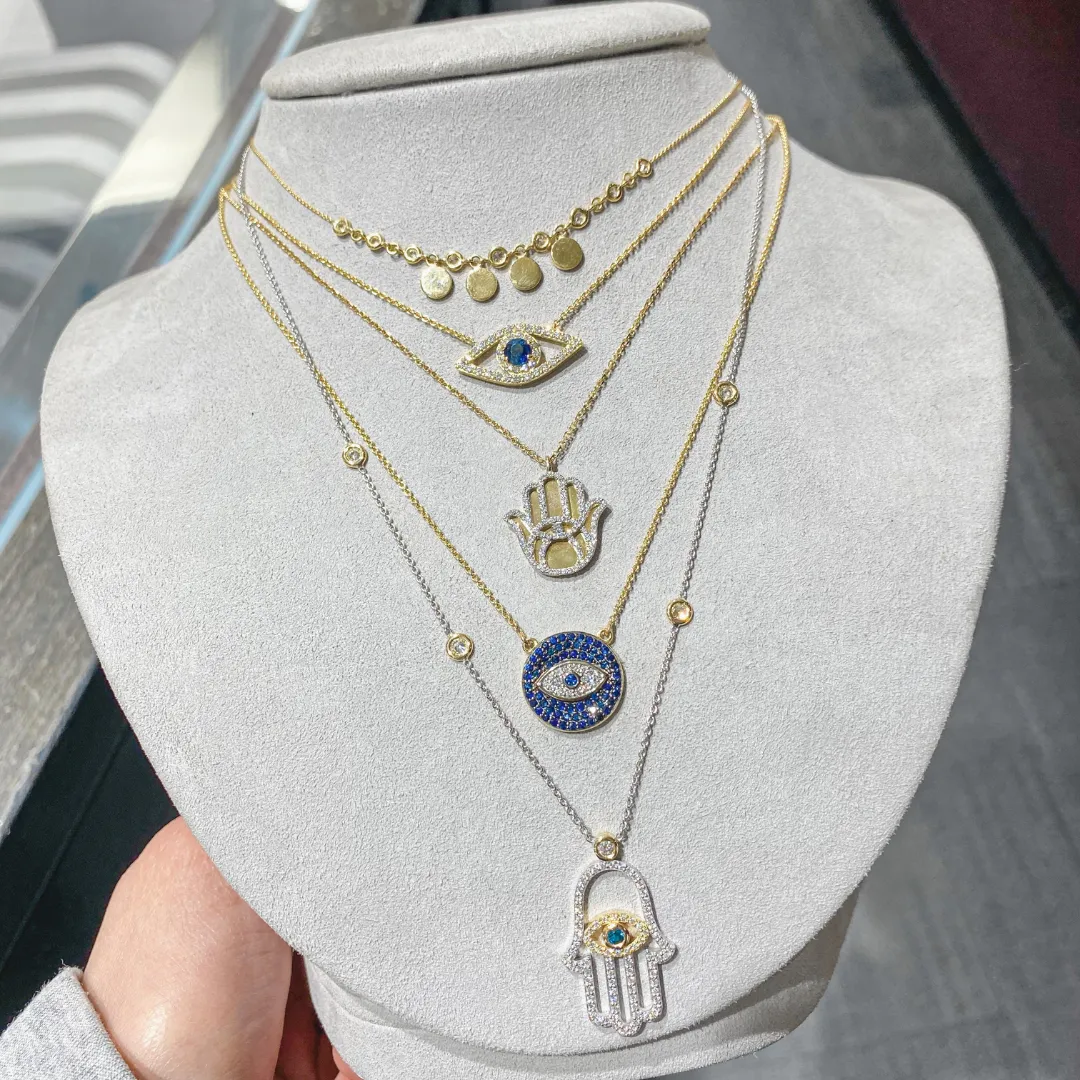 Sapphire and Diamond Evil Eye Coin Necklace