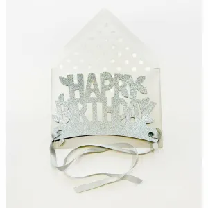 Silver Happy Birthday Glitter Crown Card