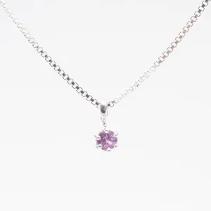 Silver Round Claw Set Pink Sapphire Necklace