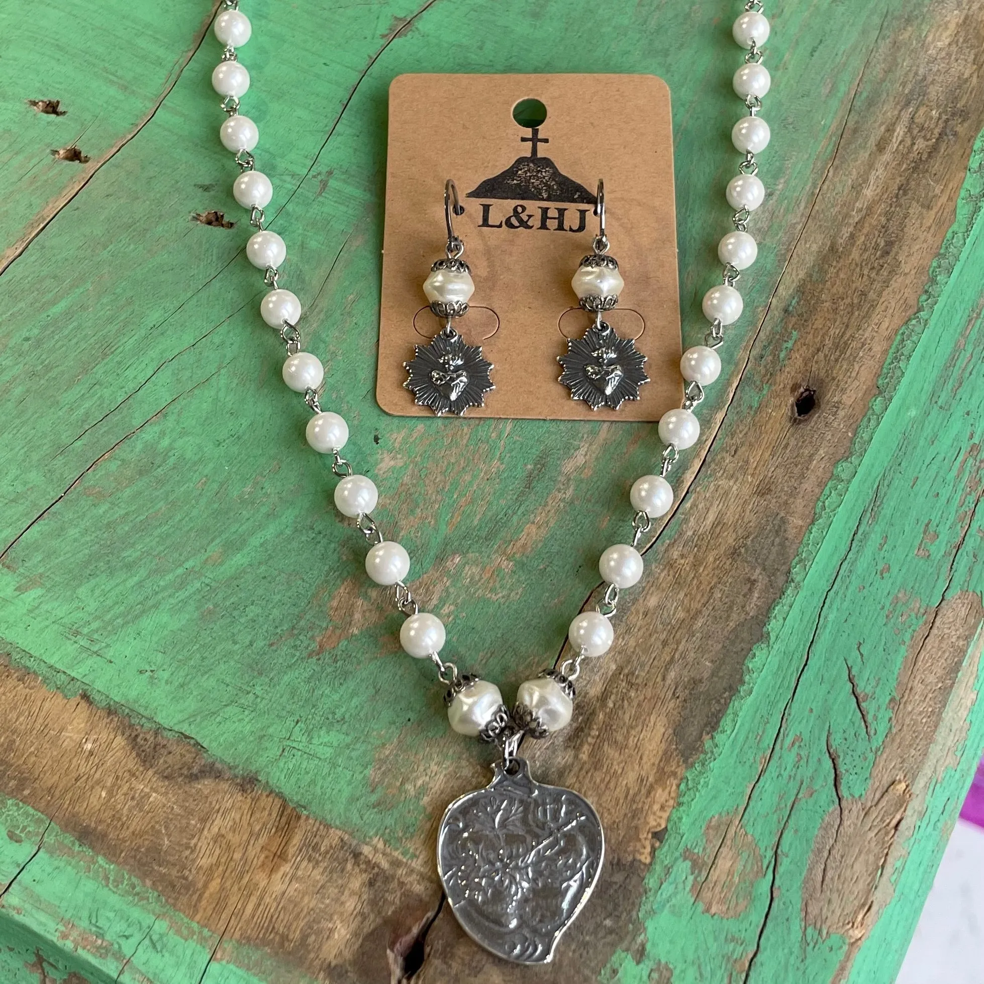 Silver Sacred Heart Pearls