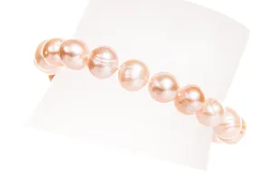 Single Strand Peach Freshwater Pearl Necklace and Bracelet Set 9-10mm