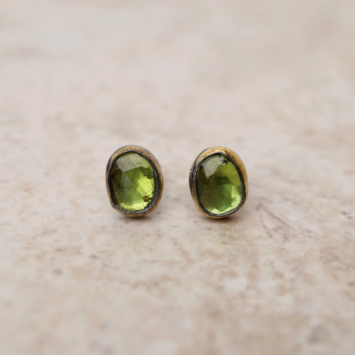 Small Crescent Rim Post Earrings with Peridot