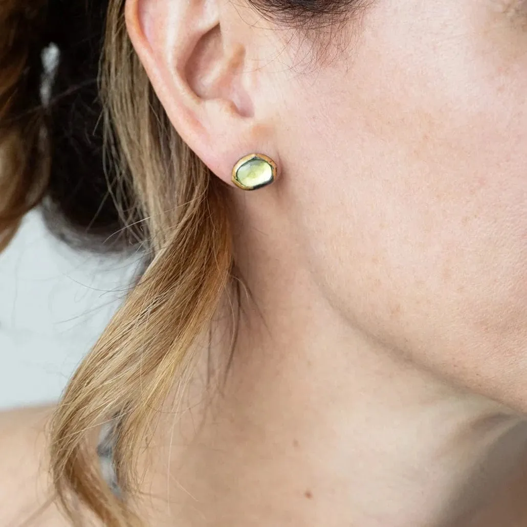 Small Crescent Rim Post Earrings with Peridot