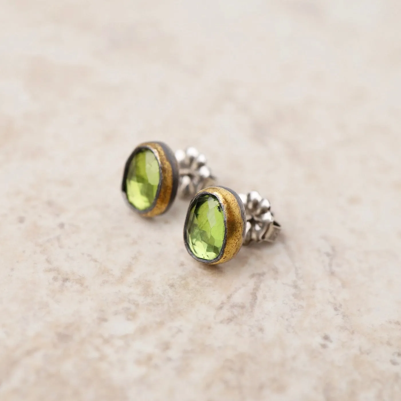 Small Crescent Rim Post Earrings with Peridot