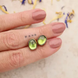 Small Crescent Rim Post Earrings with Peridot