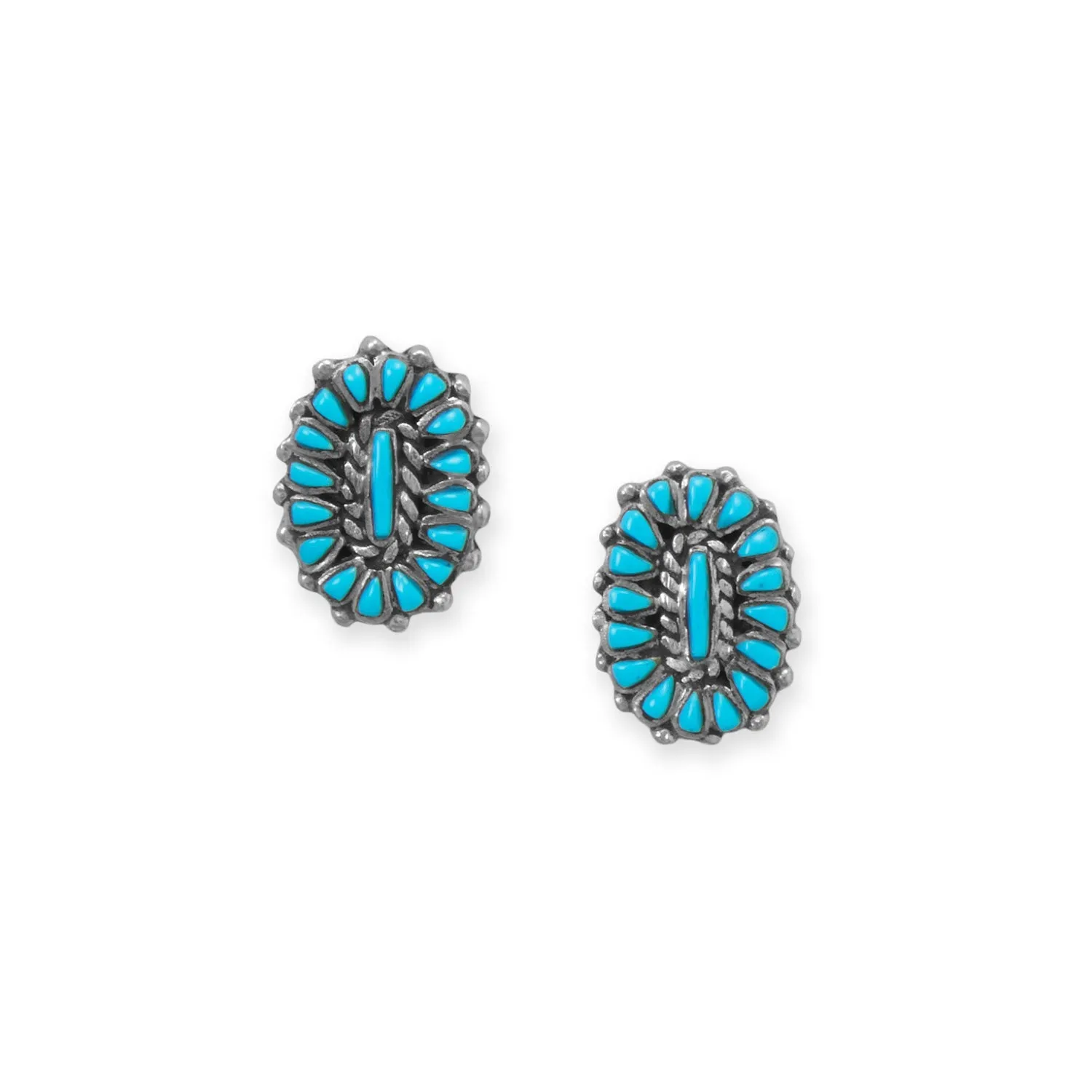 Small Handmade Oxidized Sunburst Turquoise Stud Earrings