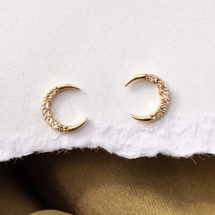 Solid Gold Waxing and Waning Crescent Moon Studs