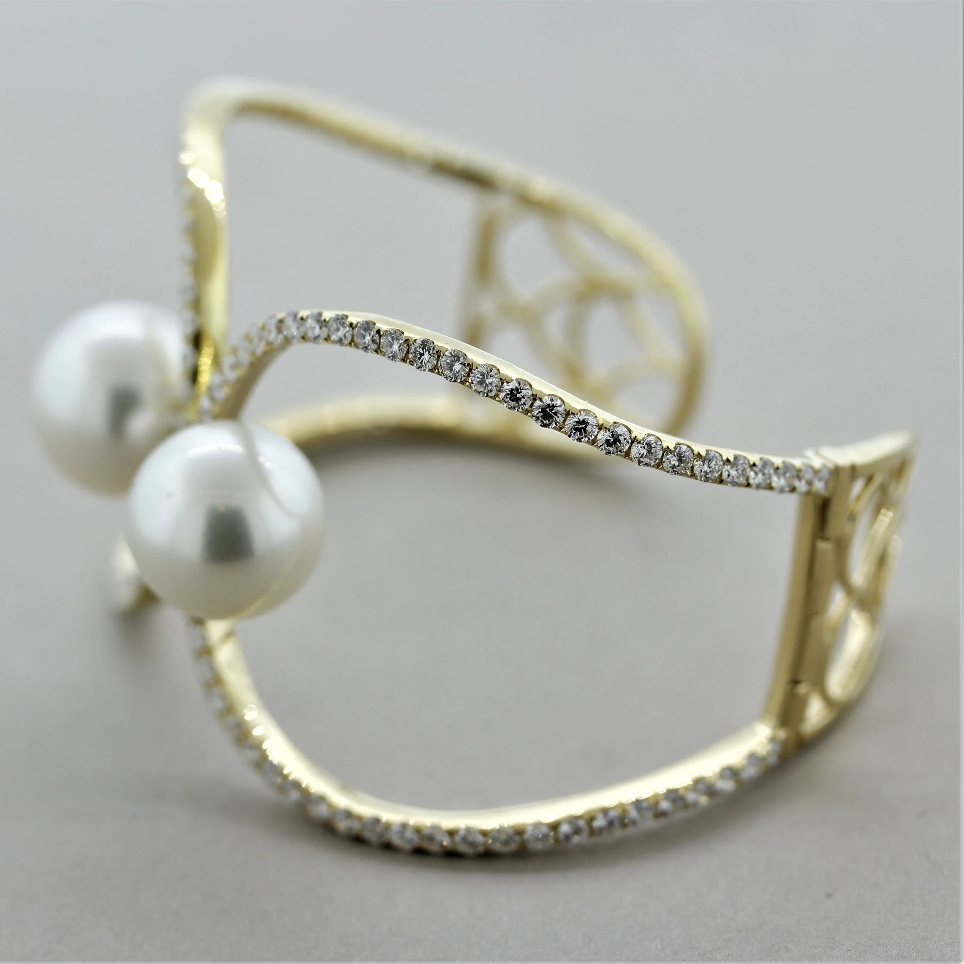 South Sea Pearl Diamond Gold Cuff Bracelet