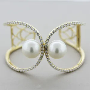 South Sea Pearl Diamond Gold Cuff Bracelet