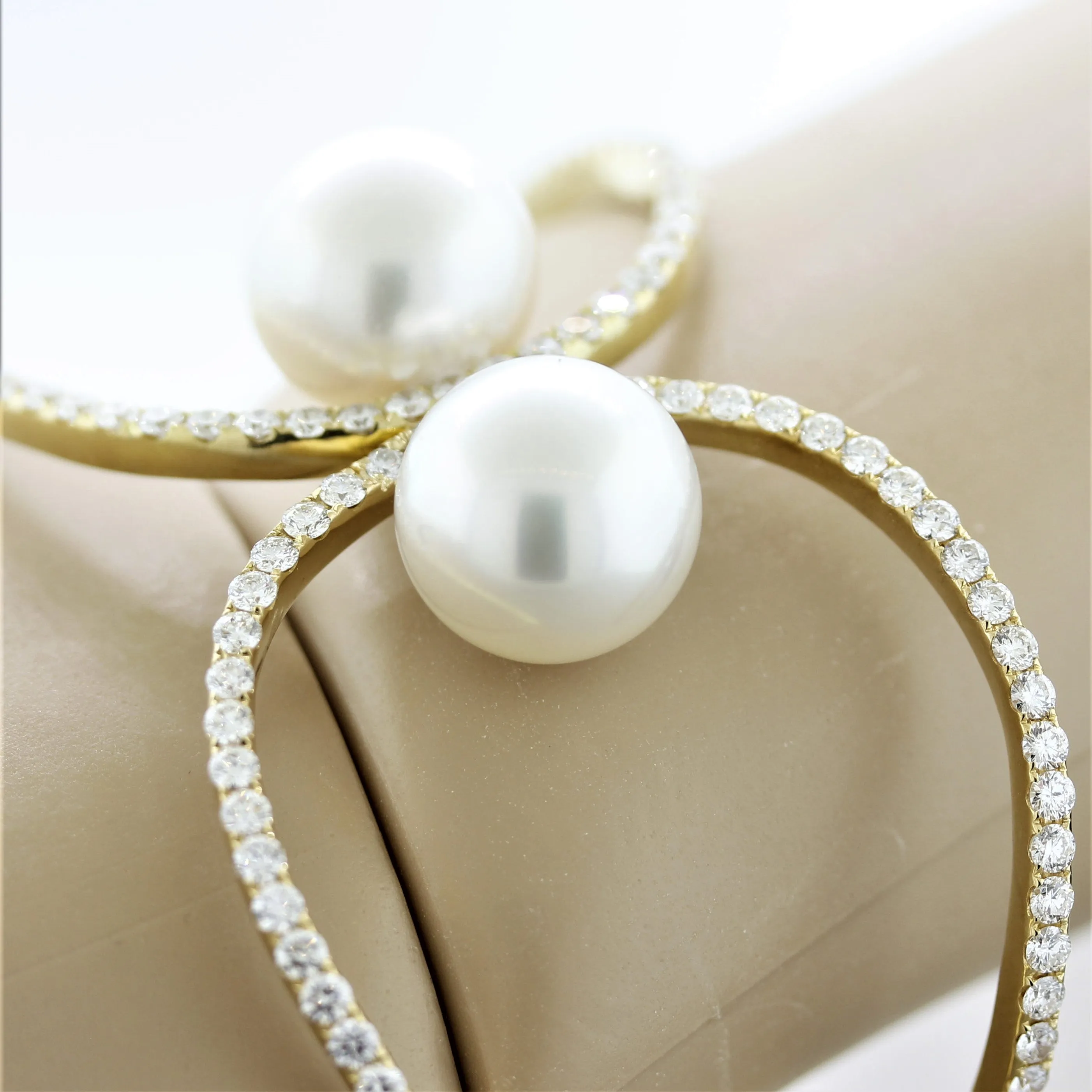 South Sea Pearl Diamond Gold Cuff Bracelet