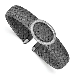 Sterling Silver C.Z Black Woven Flexible Cuff