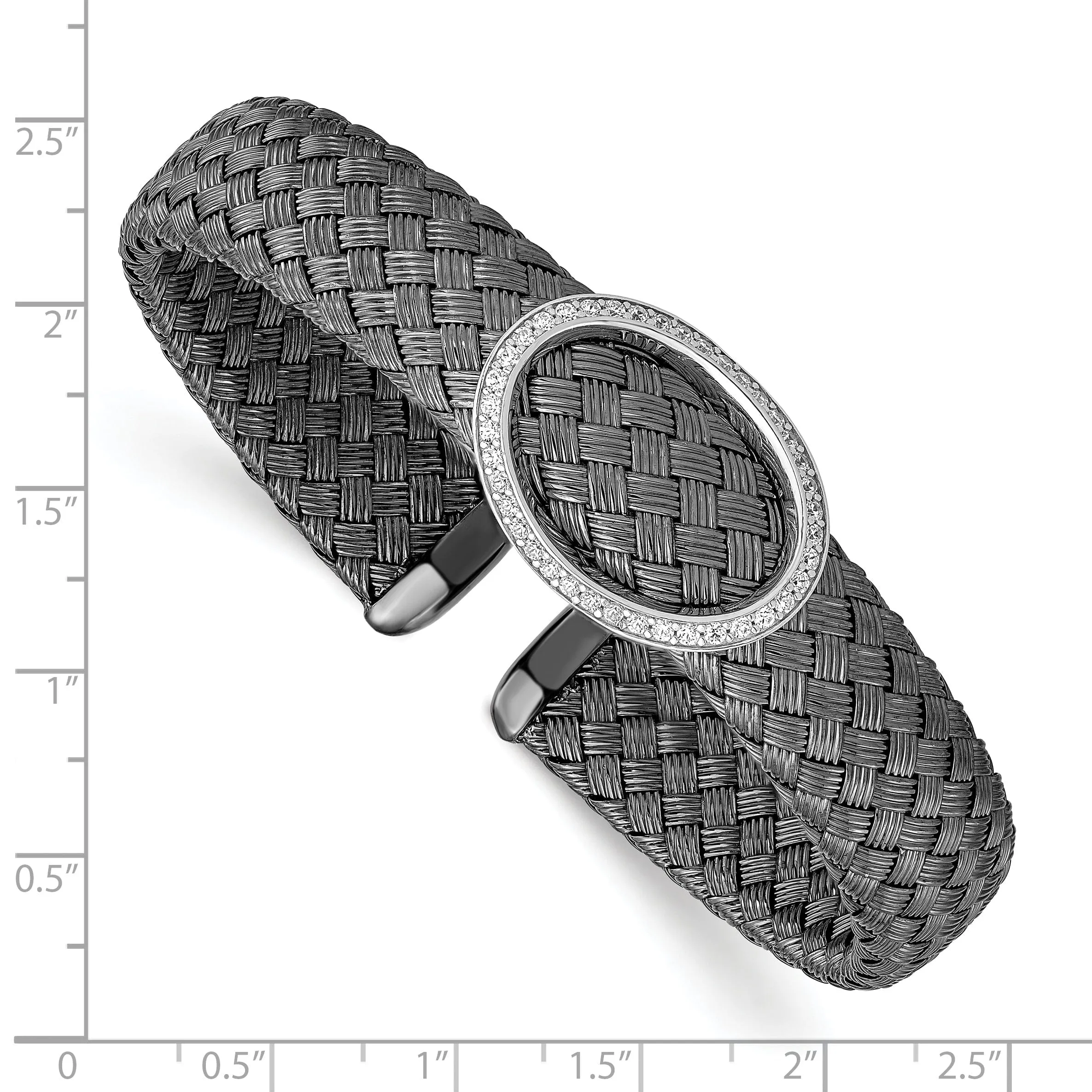 Sterling Silver C.Z Black Woven Flexible Cuff