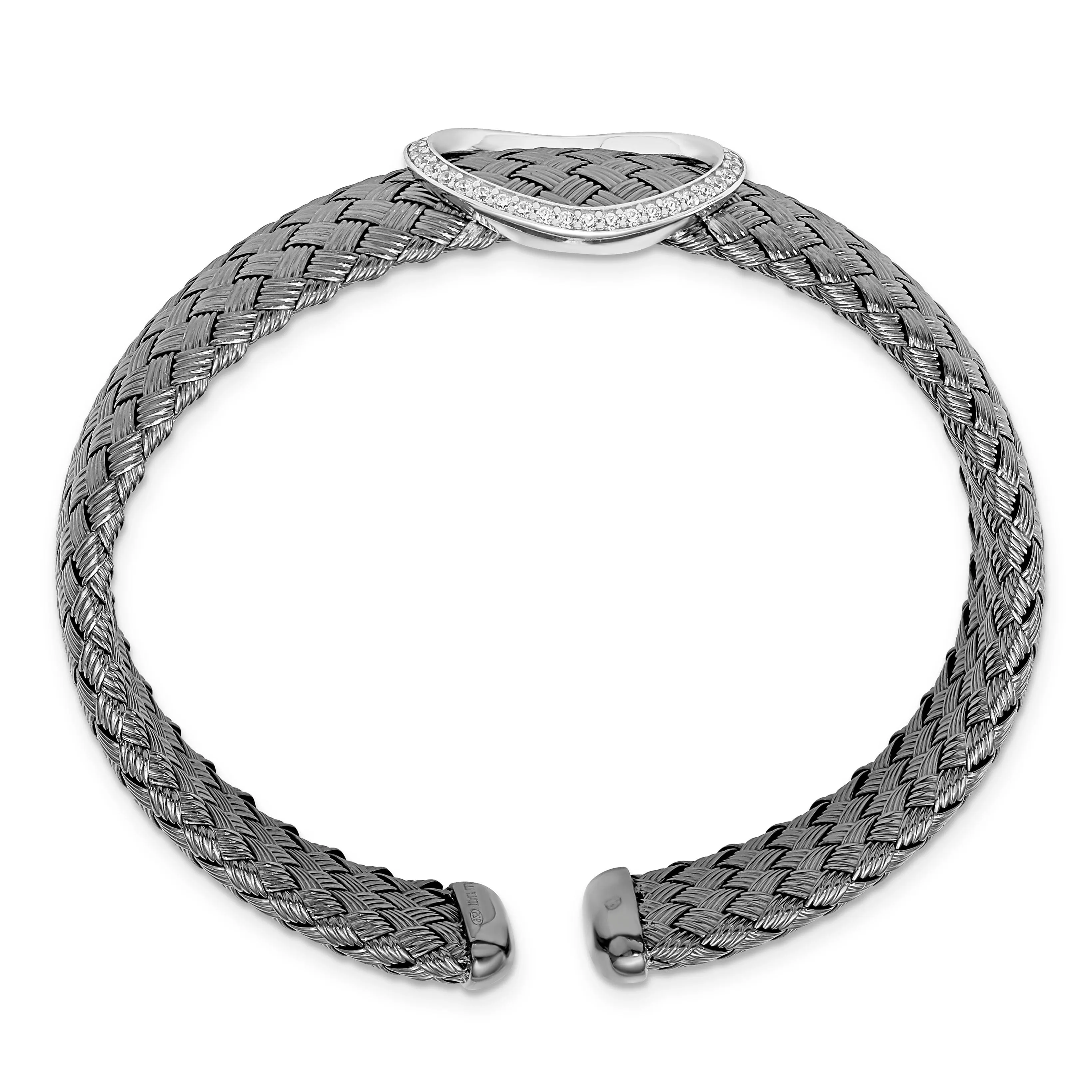 Sterling Silver C.Z Black Woven Flexible Cuff