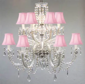 Swarovski Crystal Trimmed Chandelier Murano Venetian Style All-Crystal Chandelier With Pink Shades - F46-Sc/385/6 6/Pink Sw