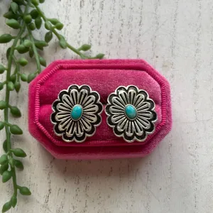 The Concho Flower Handmade Sterling Silver & Turquoise Earrings